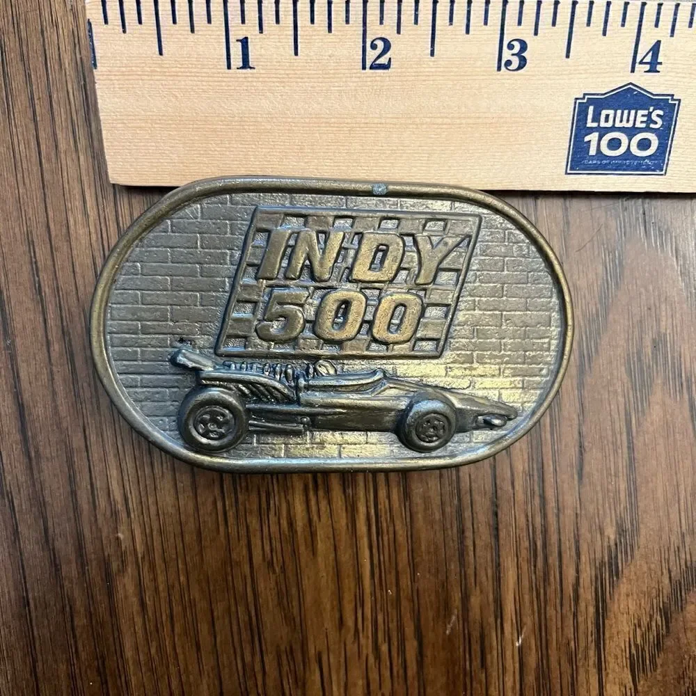 Vintage Indianapolis 500 Gold Tone Belt Buckle.